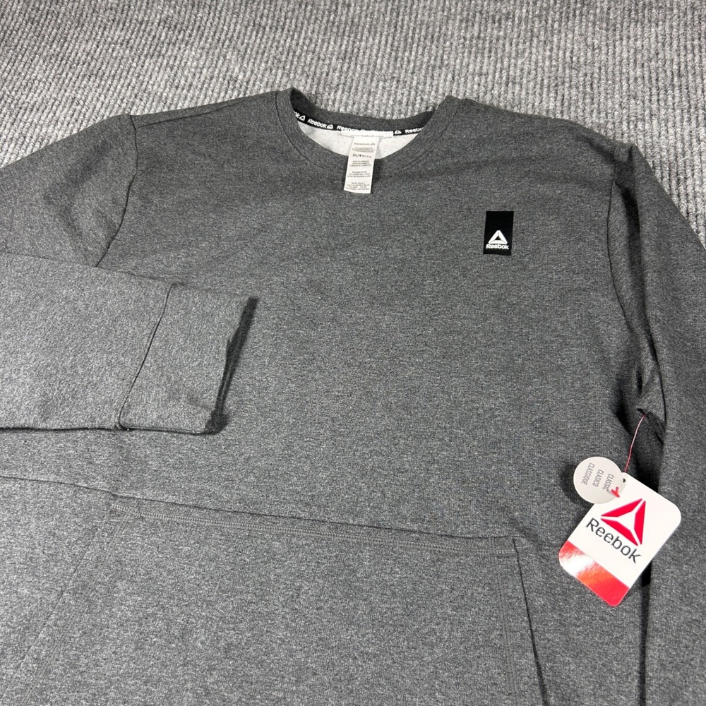 Reebok Sweatshirt Men's XL Gray Crewneck Front Pocket NWT Loungewear Activewear